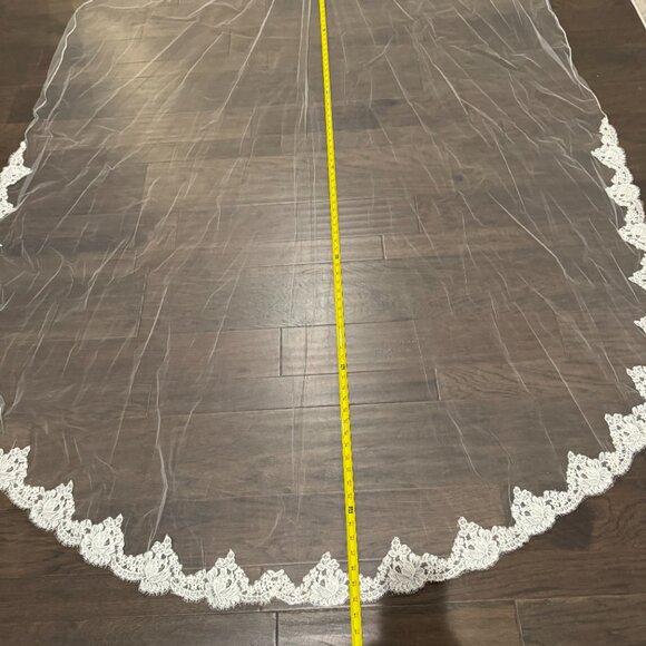 Nina Bridal Iris Wedding Veil IVORY Wedding One Single Tier Lace Tulle 7 ft Long main image 10